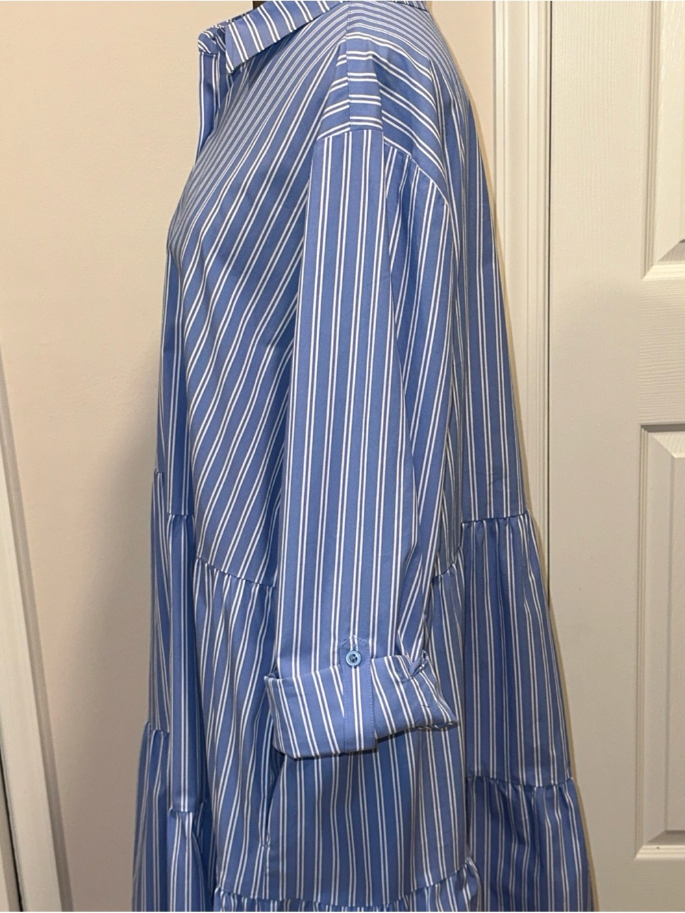 Chico’s Blue & White Striped Button-Down Tiered Shirt Dress size 4 US 20 - Picture 6 of 11